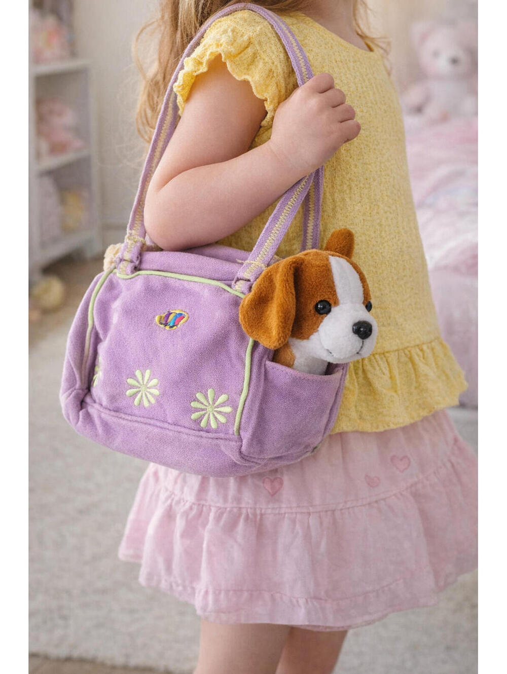 GANZ Lil’Kinz Puppy & Purse – Plush Dog with Purple Floral Bag – Cute Set